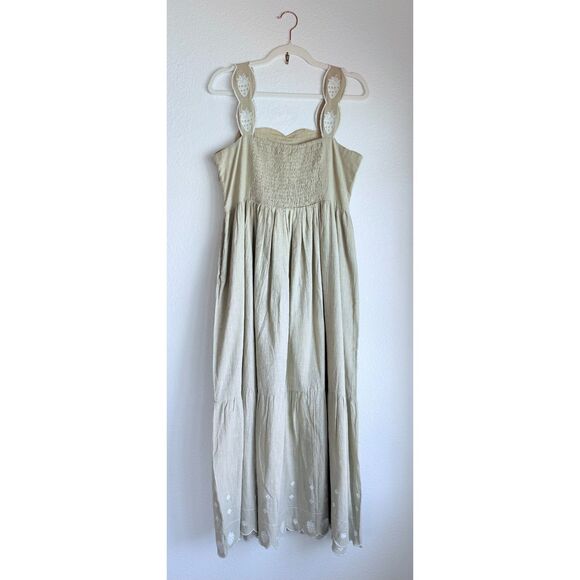 NWT Isla Payal Taormina Strawberry Beige & White Embroidered Cotton Maxi Dress S - Picture 3 of 12